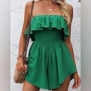 Ladies' Splicing Ruffled Bandeau Romper
